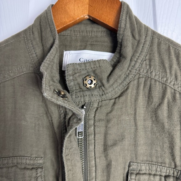 Caslon Zip Up Utility Jacket with Mixed Media Knit Sleeves Gray Green - Picture 3 of 7
